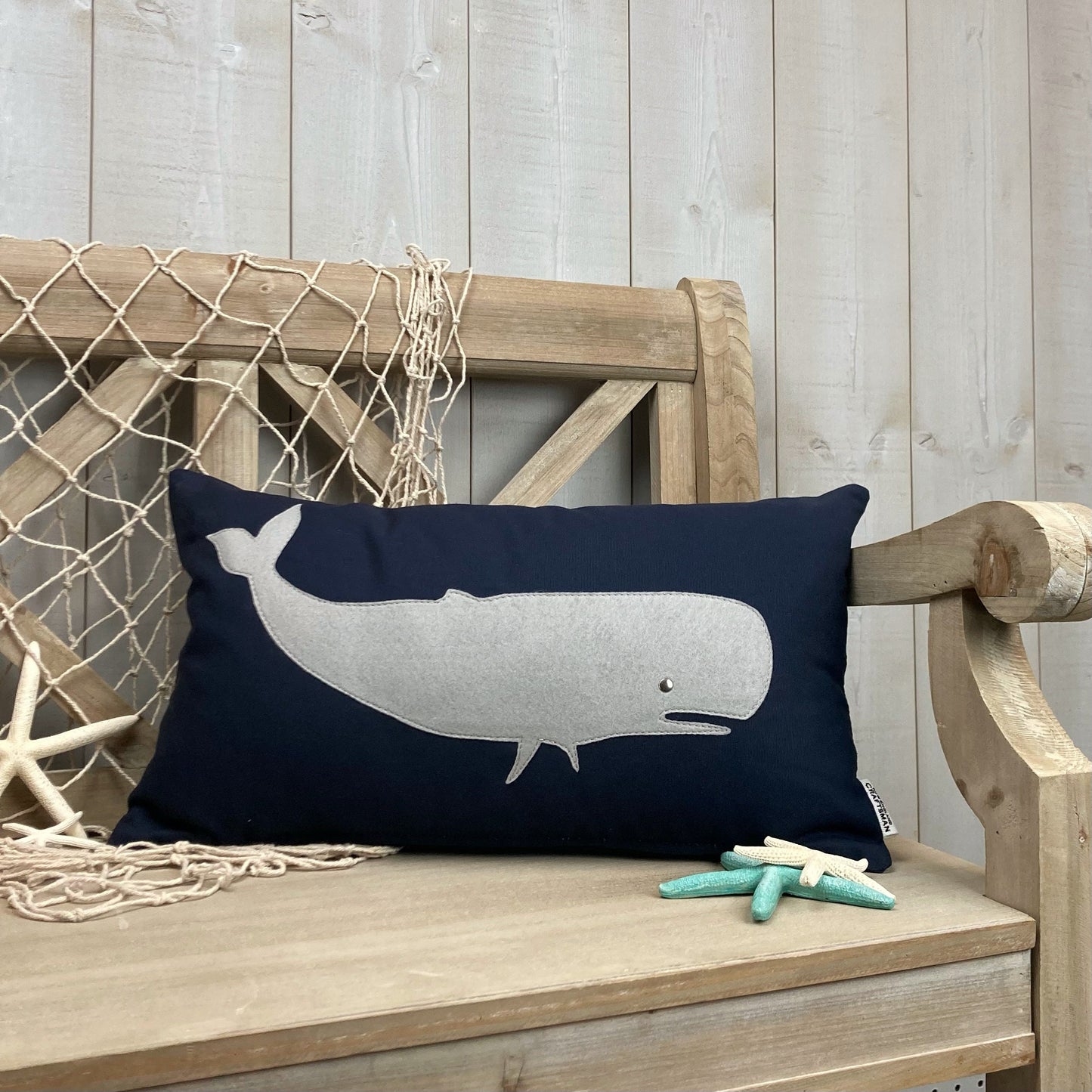 Whale Pillow - Nautical Felt Applique