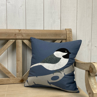 Chickadee felt appliqué pillow - Maine state bird