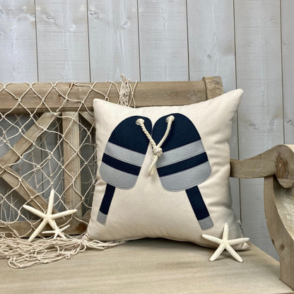 Double Buoy Pillow -  felt applique with rope