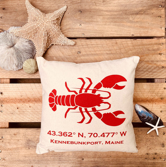 Kennebunkport, Maine Lobster & GPS Coordinates Pillow