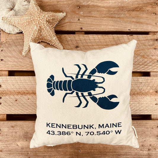 Kennebunk, Maine Lobster & GPS Coordinates Pillow