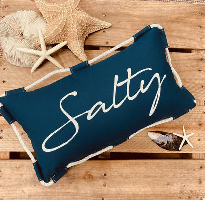 Salty Life Preserver Pillow - nautical decor, beach house pillow