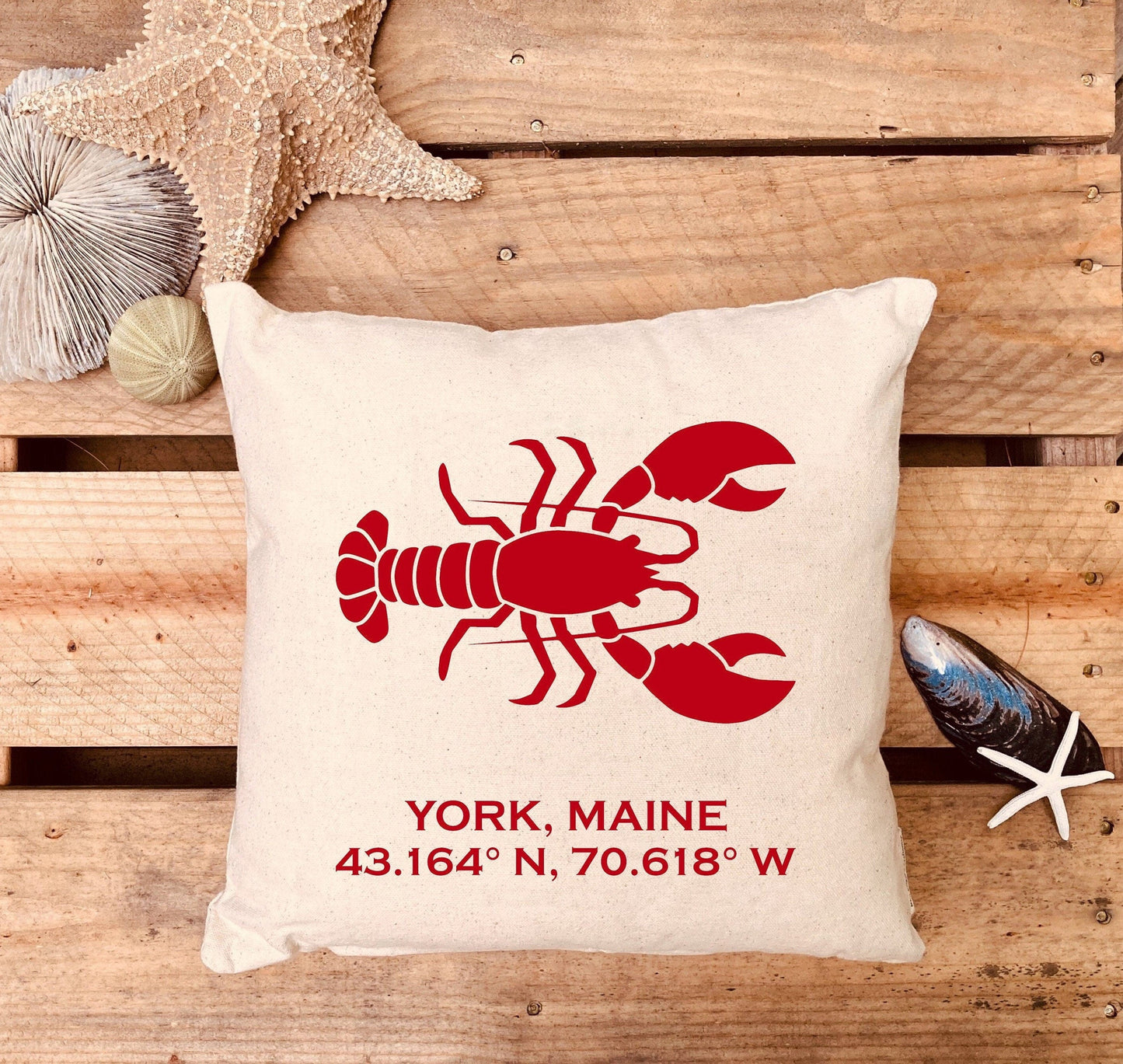 York, Maine Lobster & GPS Coordinates Pillow