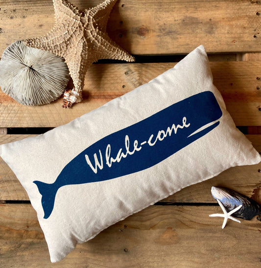 Whale Pillow, Whale-come, Beach house decor, Welcome, nautical pillows, whale decor,