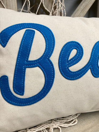 Beachy Pillow  felt-applique lumbar pillow